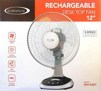 Warehouse 12" rechargeable desktop fan