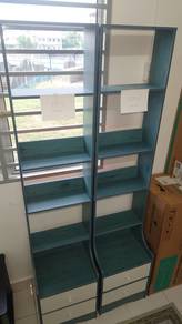 Set of 2 Blue and White Bookshelves with Drawers
