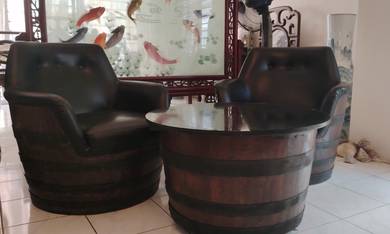 Oak barrel coffee table