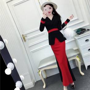 Black red green long sleeve formal dress RBP0696