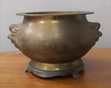 Large antique brass incense holder tembaga