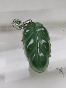 Icy Green Natural Burma Jadeite Jade Leaf Pendant