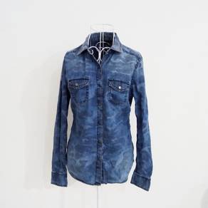 DKNY Jeans Blue Camouflage Long Sleeve Shirt