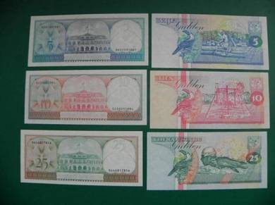 Suriname set 5 Gulden till 25 Gulden 1982 -- 1985