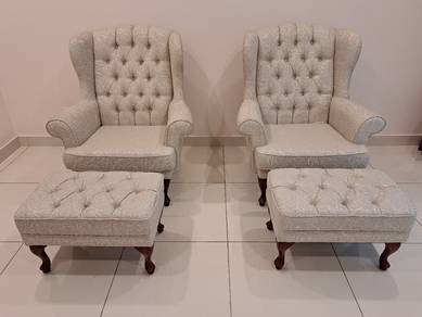 Chesterfield Wing Chairs w Ottoman Chairs - 2 sets
