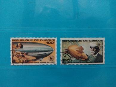 2 Djibouti Stamps Graf Zeppelin