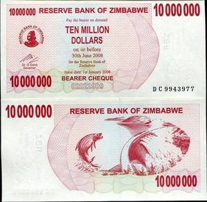 Zimbabwe 10000000 Dollars 2008 - Pick 55