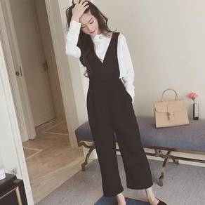 Black sleeveless jumpsuit office formal OL soft
