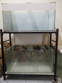 (Used) 2.5 ft fish tank ×2 with frame ×1