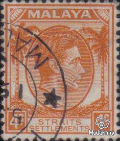1937 Straits Settlements King George VI 4c Stamp