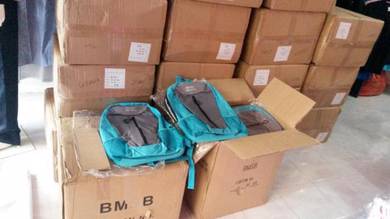 Bag Backpack Sky Blue Print Logo dan Tulisan