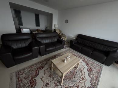 Leather Sofa with Cover Table