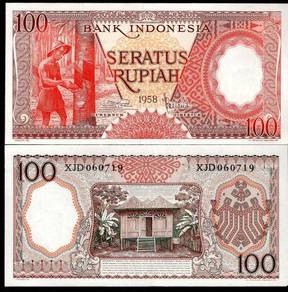 Indonesia 100 rupiah Banknote 1958 X series AU+
