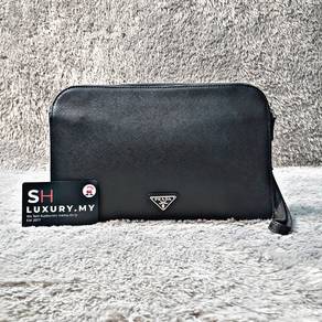 Prada Saffiano Triangle Standing Logo Clutch