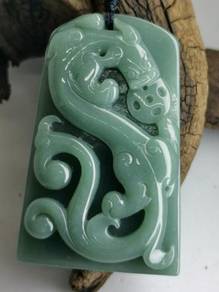 Ice Blue Natural Jadeite Jade Dragon Pendant