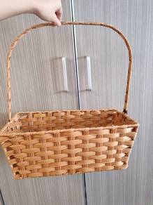 Rectangular Woven Gift Basket with Tall Handle