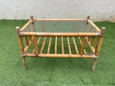 YE74D Meja Kopi Rotan Kaca Rattan Coffee Table