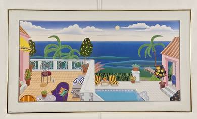 Framed Mediterranean Terrace View-Lithograph Print