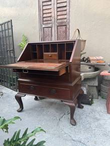 Antique Burma Teak Colonial Maquetry Desk
