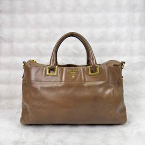 Prada calf leather soft Boston Bag in light brown