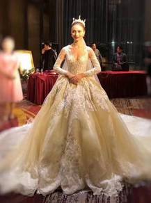 Cream long sleeve fishtail wedding gown RB0969