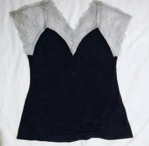 Black grey lace top v neck