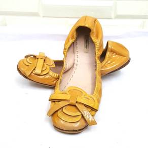 Miu Miu Mustard Patent Leather Ballet Bow