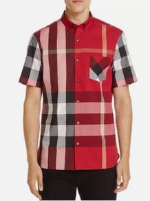 Burberry Shirt Stretch Cotton Plaid Red Casual