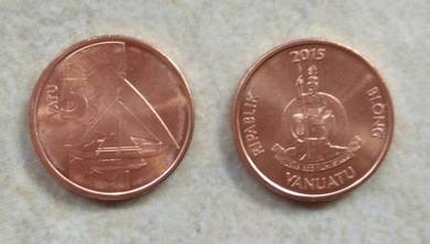 Vanuatu Coin 5 Vatu 2015 new unc 1 pcs