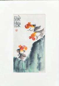 Watercolor Goldfish Trio – Framed with Seal