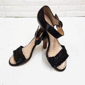 Anna Sui Ankle Strap Peep Toe Leather Heels