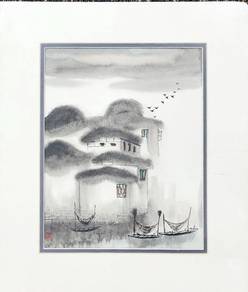 Watercolor Riverside Scene with Seal