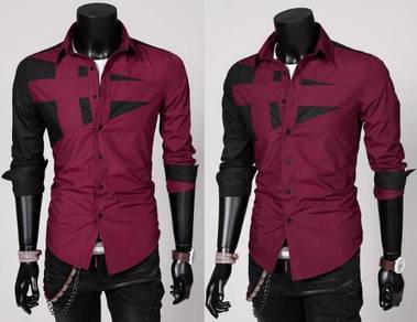 P0589 Red Maroon Business Formal Long Sleeve Shirt