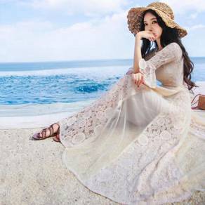 White lace long sleeve prom maxi dress RBP0215
