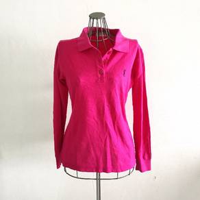 YSL Yves Saint Lauren Hot Pink Long Sleeve Polo