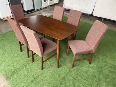 TM45K2P NEW * Meja Makan Kayu Getah 4.5' Table 1+6