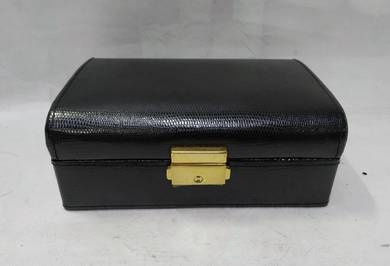 Vintage Black Leather Jewelry Box Mini