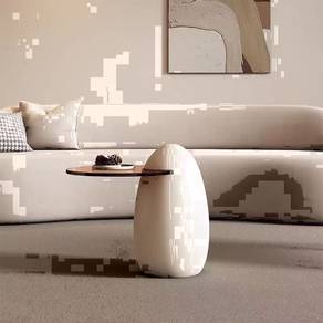 Lola Round Fiberglass Side Table With Drum Base