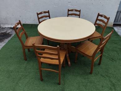 YE99Q Meja Makan Bulat 4' Dining Table 1+6 Chairs