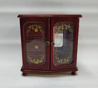 Music Jewelry Box Wood Vintage 2 Door 1 Necklace