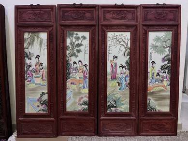Hand-Painted Chinese Porcelain "Beauty" Wall Panel