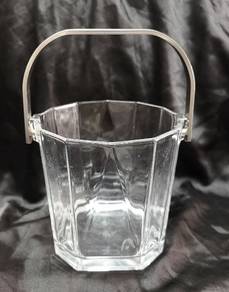 Mid Century Modern ICE BUCKET Clear Heavy Glass w/