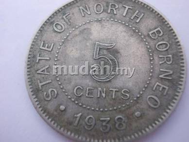 Original 1938 north borneo 5 cent silver coin