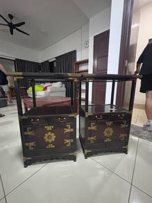Vintage Oriental Bedside Cabinet Pair – Solid Wood
