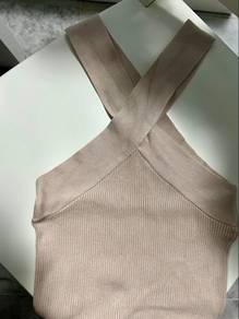 beige halter neck top
