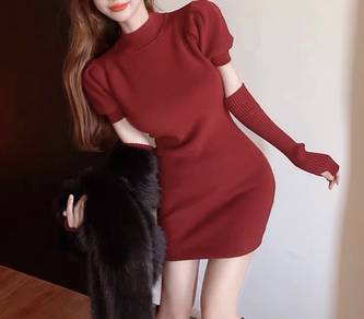 red wine knitted dress