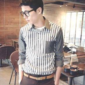 B0524 GREY VERTICAL STRIPED LONG SLEEVE SHiRT 🔥
