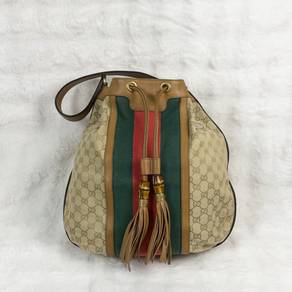 Authentic Gucci Rania Canvas Web Bucket Bag