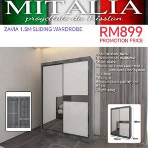 Quality 1.5m Sliding Door Wardrobe | Almari Baju