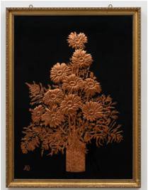 Framed Copper Embossed Floral Art
